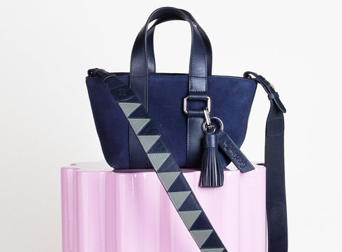 Sharktooth Bag Strap in Veg. Tanned Leather - Blue & Khaki